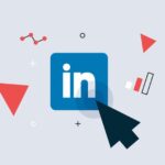 Mouse cursor hovering over LinkedIn logo surrounded by geometric icons